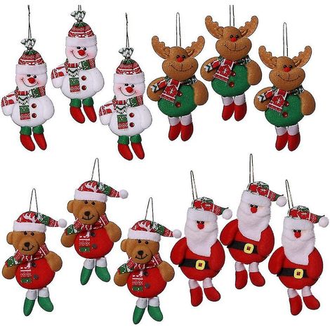 12 décorations pour sapin de Noël, breloques de Noël, 3 Pères Noël, 3 bonshommes de neige, 3 rennes, 3 ours, Christ (1/5)