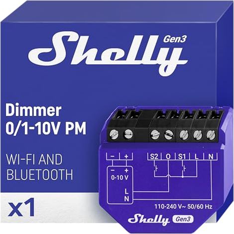 SHELLY VARIATEUR D'INTENSITÉ 0/1-10 V PM GEN3 - CONTRÔLEUR D'INTENSITÉ INTELLIGENT WI-FI & BLUETOOTH AVEC MESURE DU COURANT  CO