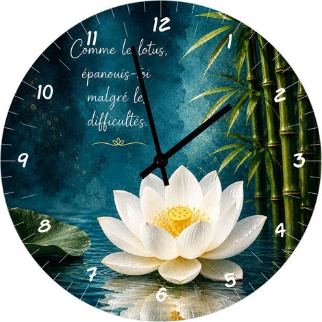 Horloge murale en verre lotus et bambou 29 cm (1/2)