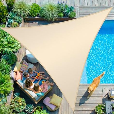Sonnensegel Sonnenschutz Windschutz HDPE Gewebe wasserabweisend & windabweisend Dreieck 5x5x5m 5-Fach quer vernäht robust & stabil Schattenspender Garten Balkon Terrasse Creme