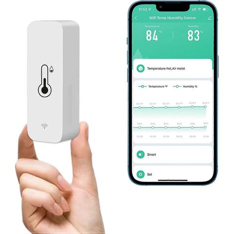 Capteur thermo-hygrométrique WiFi, moniteur sans fil de température et d'humidité domestique, surveillance à distance en temps réel, thermo-hygromètre intelligent avec stockage des données (1/5)