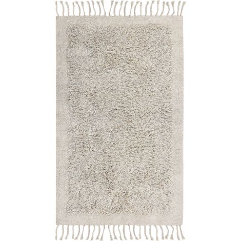 Tapis en Coton Beige Clair 80 x 150 cm Rectangle Poils Hirsutes avec Franges Bitlis (1/5)