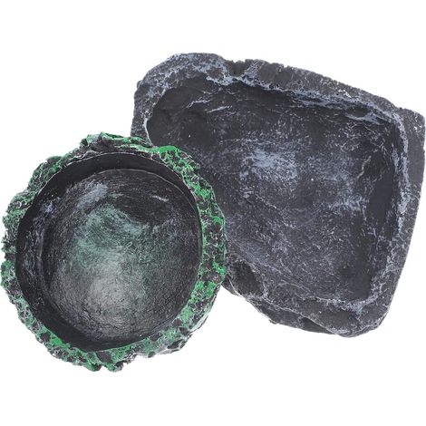 set de 2 bols d'eau pour tortues, matériau en résine, facile à nettoyer, texture réaliste, pour les petits reptiles, grenouilles, lézards et caméléons (1/5)