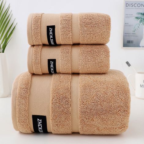 Filiyano-Grande serviette de toilette en pur coton, douce et absorbante, kaki (2 pièces 80x35 cm/1 pièce 150x80 cm) (1/3)