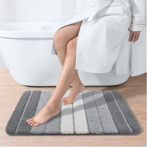 Sunxury – Tapis de bain antidérapant 50 x 80 cm – Dessous TPR pour fixation – Lavable en machine – Absorption rapide – Gris (1/5)