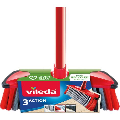 Vileda – Balai multi-usage antichoc 3 actions – Nettoyage efficace sur parquet et carrelage – Prise en main ergonomique – Manche léger et durable