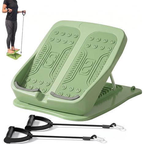 Planche inclinée pour étirement des mollets, 9 niveaux avec 2 bandes de résistance Planche inclinée, réglable sur 9 niveaux, capacité de 136 kg, antidérapante, portable, squats, fasciite plantaire, p (1/5)