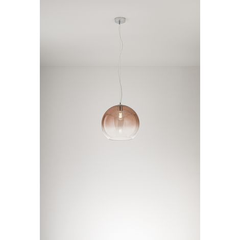 Suspension En Verre Soufflé Marron Dégradé, Structure Métal Et Aluminium Chrome Poli, Culot E27, Diamètre 35 Cm - Luminaire Moderne Par Perenz