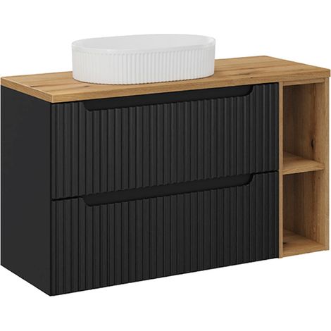 Mueble lavabo individual 100cm 2 cajones 2 compartimientos Riva Negro y Madera (1/4)