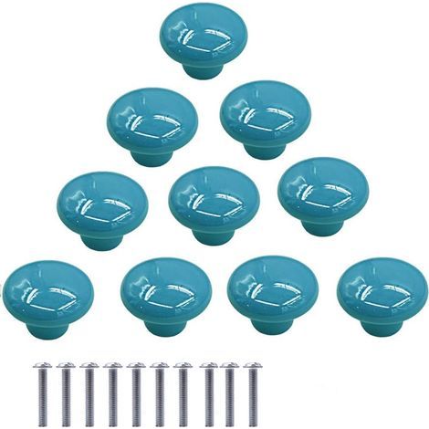 10 Pcs Boutons de Meuble en Céramique Boutons de Tiroir de Placard en Céramique en Forme de Ronds Poignées pour Armoires de Cuisine de Bibliothèque (Bleu) (1/4)