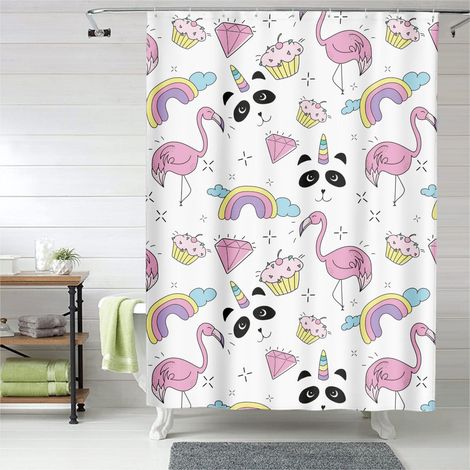 Rideau de douche flamant rose design moderne, rideau salle de bain imperméable, 90x180 cm (1/5)