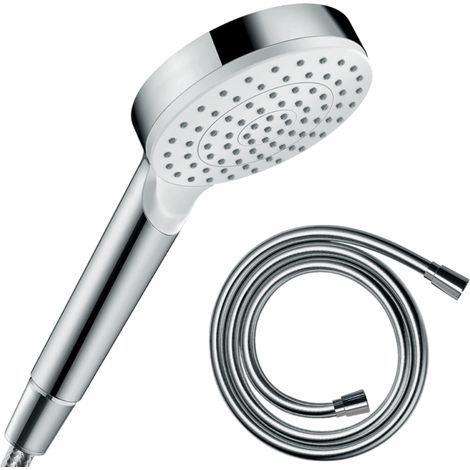 Pommeau de douche HANSGROHE Crometta EcoSmart blanc/chromé + flexible de douche 2 m HANSGROHE Isiflex chromé