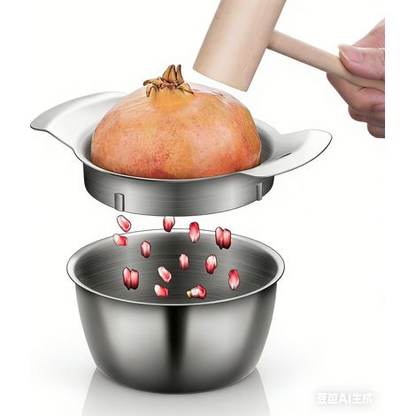 Granaatappelpittenverwijderaar - Roestvrijstaal - Voor Granaatappelverwerking - Set Met Kom En Hamer - 1 Stuk (1/5)