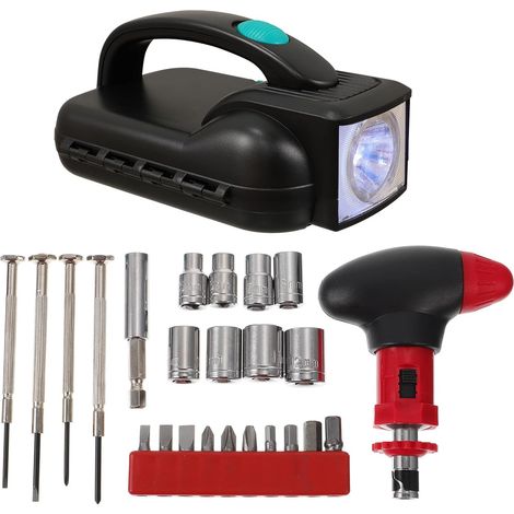 Multifunktionales Outdoor-Taschenlampenset mit Ratschengriff und Batterie, schwarz, 24-teiliges Set für Camping, Auto, Notfälle und Zuhause (1/5)