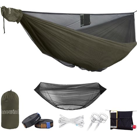 335 cm lange Camping-Hängematte mit Moskitonetz, ultraleichte Doppelhängematte aus reißfestem Nylon mit Baumgurten, tragbare Hängematte mit 250 kg Tragkraft für Outdoor-Camping