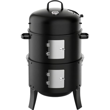Barbecue au Charbon de Bois 3-en-1 avec 2 Grille Chromée - 342 Sq In Fumoir de Camping Portable avec 2 Portes à Charbon Indépendantes, Petit Barbecue d'Extérieur pour Jardin, Abri, Terrasse (1/5)
