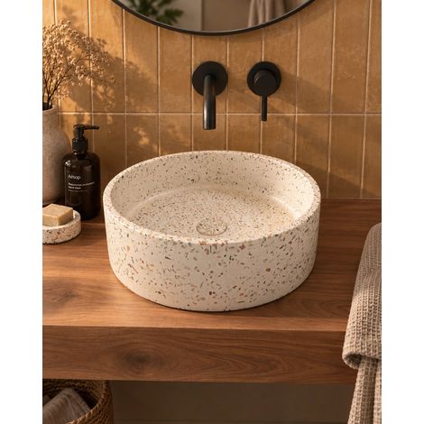 Lavabo 39 cm ciotola da appoggio terrazzo rosso Capri (1/4)