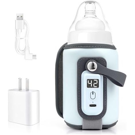 Chauffe-biberon portable, chauffe-biberon pour tous les biberons, chauffage rapide, contrôle précis de la température avec affichage LED, bouillotte USB idéale pour la maison et les voyages (Bleu) (1/5)