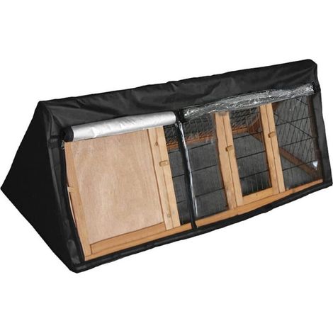 Dustproof Protective Cover Black Fabric Triangle Snowproof Cover for Rabbit Cage Small Animals Pet Room 118x45x52cm (1/4)