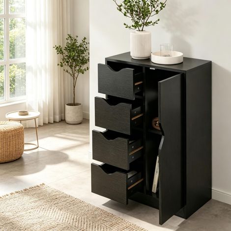 Sideboard Kommode Aufbewahrungsmöbel mit 1 Schrankfach und 4 Schubladen, aus Holz, für Wohnzimmer, Küche (1/5)