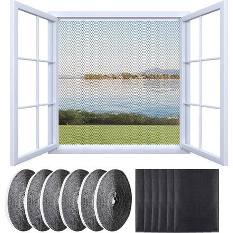 6 Pièces Moustiquaire Fenetre, 130x150cm Moustiquaire Pour Fenêtre Avec Rouleaux De Bandes Autocollantes, Moustiquaire Adhésive pour Fenêtre, Ajustable & Découpable – Sans Perçage (Noir) (1/5)