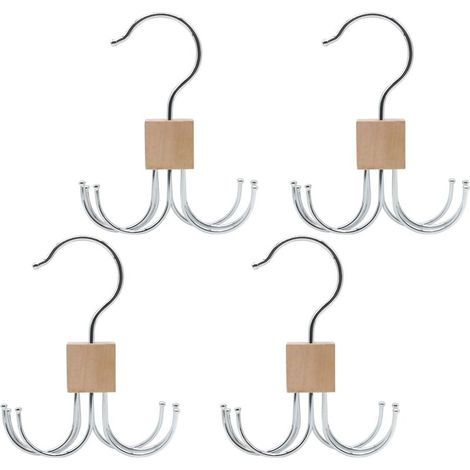 4 Pièces Bois Cintre De Ceinture, Organisateur De Ceinture Rotatif, Petit Support De Rangement pour Ceinture,6 Crochets, Couleur en Bois (1/5)