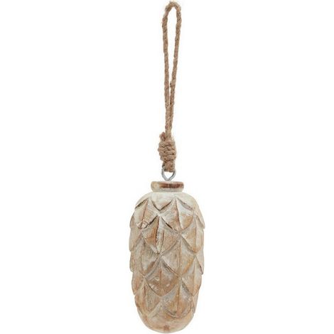 Antique White Wash Pine Cone Bauble - Wood - L6 x W6 x H13 cm - Brown