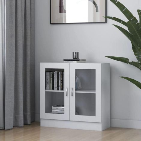 Vitrinenschrank mit 2 Türen und 2 Fächern, weiß, 82,5x30,5x80 cm (1/5)