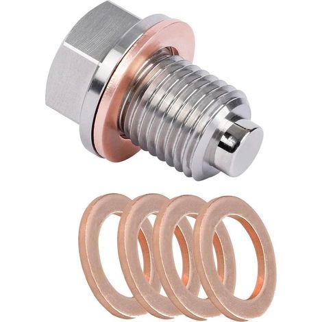 Bouchon de vidange d'huile magnétique M12 x 1,5 bouchon de vidange d'huile, avec 5 pièces de joint en cuivre, bague d'étanchéité (1/5)