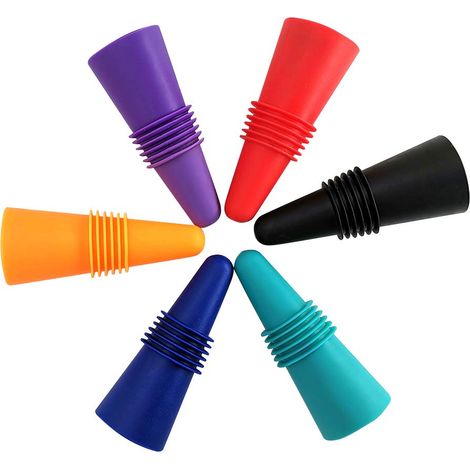 Lot de 6 Bouteille Bouchons à Vin Réutilisables en Silicone avec Grip pour Garder le Vin Frais