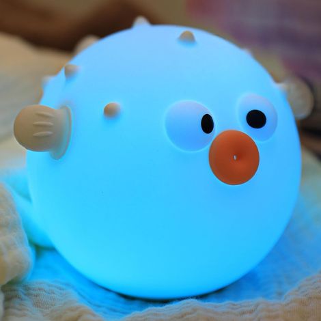 Veilleuse Poisson Rond - 1 Unité - Silicone Souple - Lumière Variable et Minuterie - Chambre Enfant et Bébé - Multicolore Rechargeable (1/5)