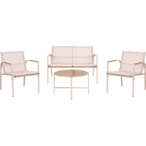 Lounge Set mit Tisch 4-Sitzer LEDRO Metall Beige