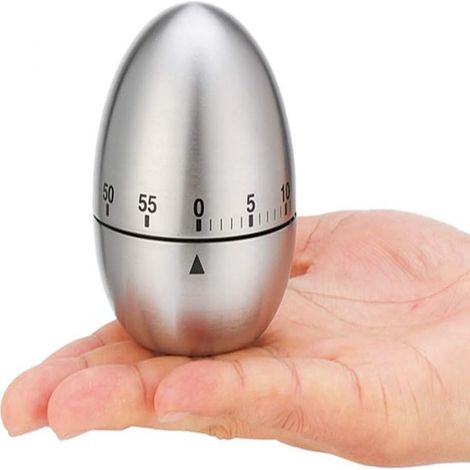 Minuterie Mécanique - Minuterie Cuisine Ovoïde 60 Minutes - Acier Inoxydable - 1 Pièce