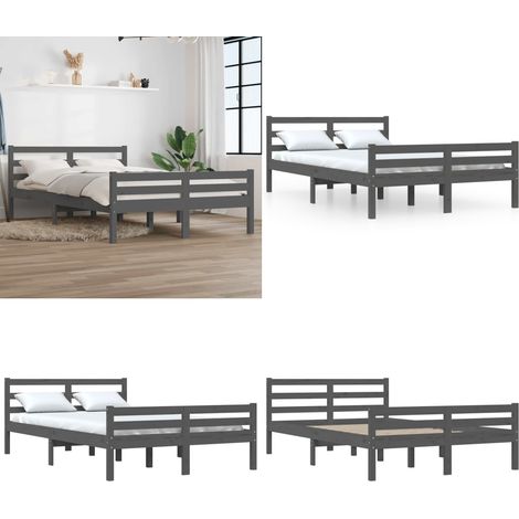 Massivholzbett Grau 140x200 cm - Holzbett - Massivholzbette - Kiefernbett - Doppelbett - Bettgestell - Home & Living (1/5)