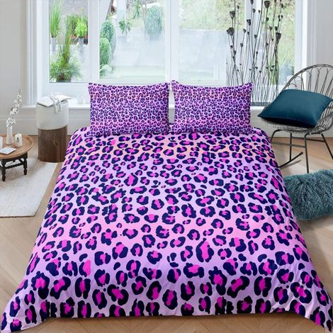 Ensemble de literie motif léopard 155x220cm violet avec 1 taie d'oreiller 80x80cm