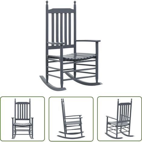 INLIFE Chaise à bascule avec siège incurvé Gris Bois de peuplier (1/5)