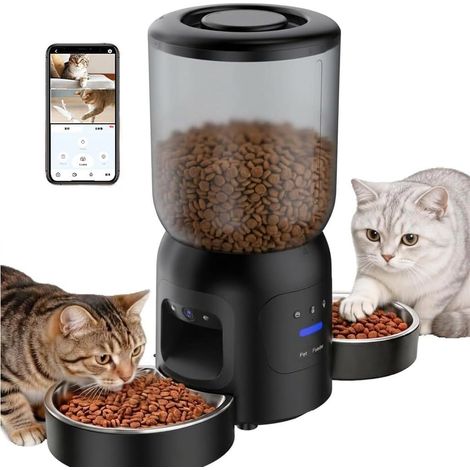 Automatic Cat Food Dispenser, WiFi Camera, Stainless Bowl, Programmable (1/5)