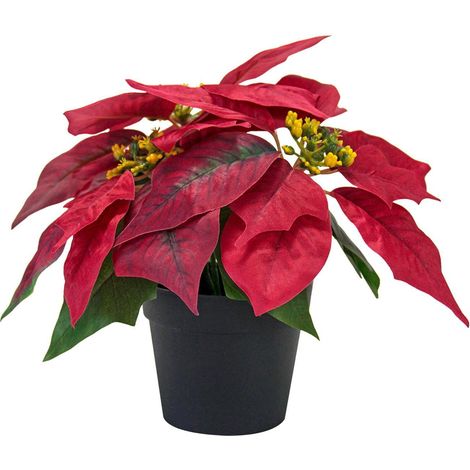 Poinsettia Artificielle - Bonsai Décoratif de Bureau - Plante Artificielle pour Décoration Hivernale et Fêtes - 1 Pièce (1/5)