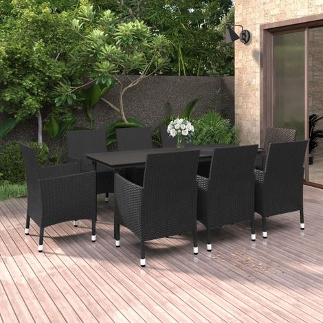 Ensemble Table et Chaise de Jardin 9 pcs - Ensemble à dîner de jardin coussins Résine tressée Verre BV173988 - BonneVie (1/5)