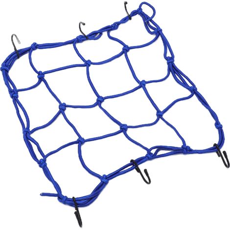 Filet de chargement en nylon élastique résistant avec crochets pour vélos route, VTT, motos et véhicules électriques - Bleu (1/5)