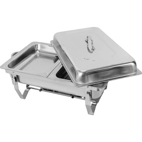 Ensemble de plats chauffants, construction en acier inoxydable, bol à nourriture de 12 x 9 x 4 pouces, bol à eau de 12 x 9 x 2 pouces, comprend un cadre pliant, deux récipients à combustible (1/5)