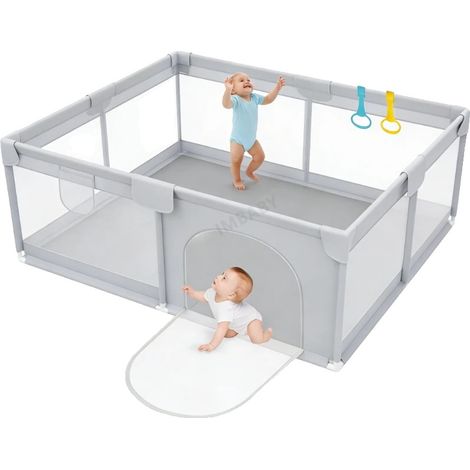 Parc de sécurité pour bébé, Matériau durable, Montage rapide, Gris clair 1.5x1.8M (1/2)