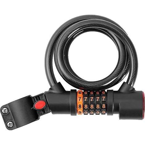 Câble antivol pour vélo avec code à 5 chiffres et mot de passe, antivol de sécurité enroulé avec feu arrière (1/5)