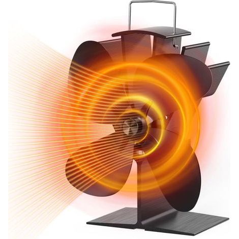 Ventilatore per stufa a legna a 4 pale, ventilatore da camino alimentato dal calore per stufe a legna/camini/a gas/blocchi di legno (nero) (1/4)