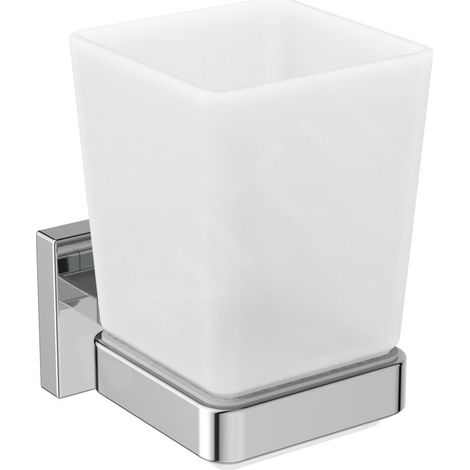 Ideal Standard IOM Square - Gobelet pour brosse à dents et dentifrice avec support, verre mat / chrome E2204AA (1/4)