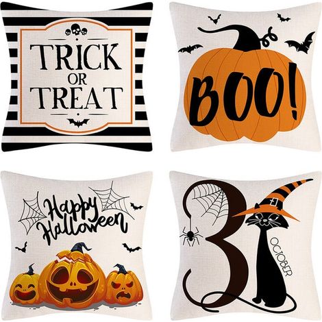4 Pièces Taie D'oreiller Décorative Halloween, Taies D'oreiller Effrayantes Halloween(45x45 cm) (1/4)