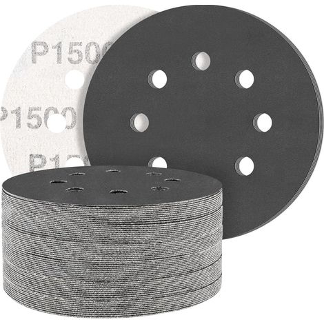 Schleifpapier 125mm Klett 1500 Körnung, 50 Stück, Rund 8 Loch, Nass & Trocken (1/5)