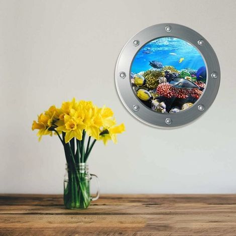 Hublot de sous-marin, monde océanique, autocollant mural 3D sous-marin