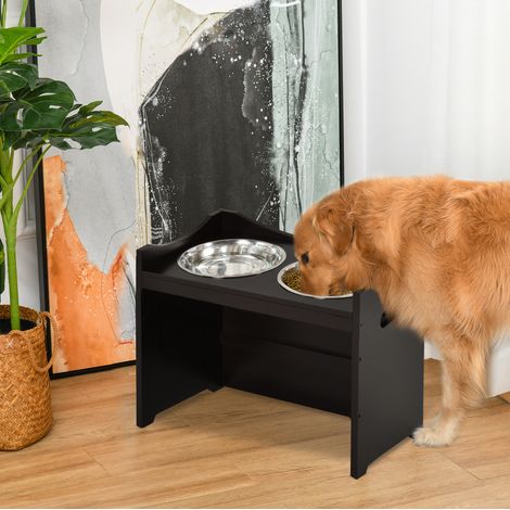 Erhöhte Futterstation für Hund und Katze, 3-fach verstellbar, MDF dunkelbraun OKMYHOME (1/5)