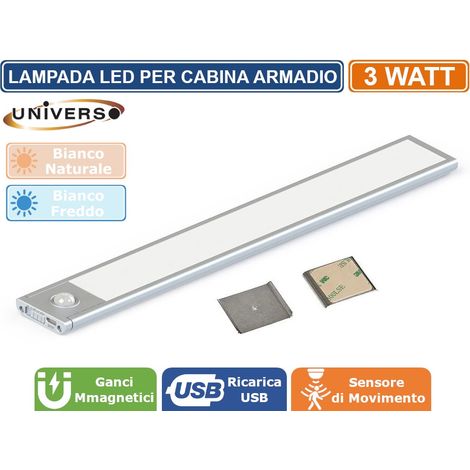 Lampada Ricaricabile USB Sensore Movimento Armadio Cucina 60Ccm Luce Fredda 6000k (1/4)